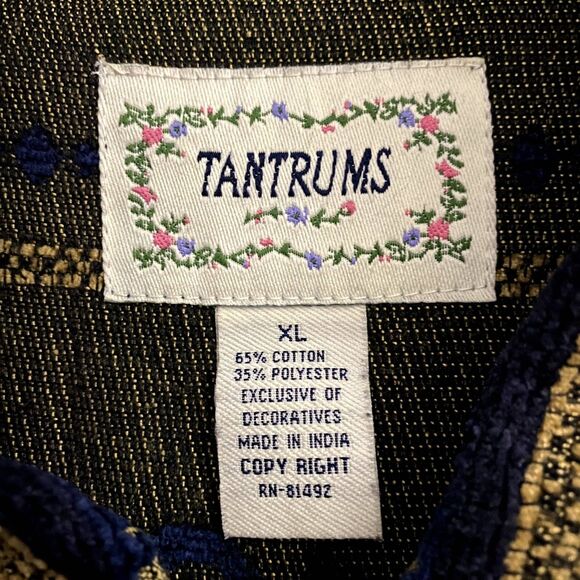Vintage Tantrums Tapestry Jacket Crest Button Brocade Beaded Navy‎ Gold Size XL - Picture 4 of 4